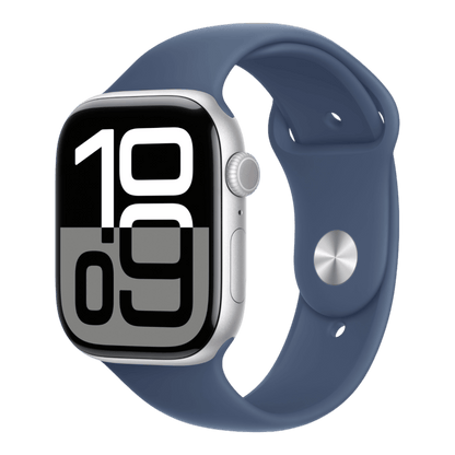 Apple Watch Series 10 GPS, 46mm Silver Aluminum Case with Denim Sport Band - S/M - alAsil