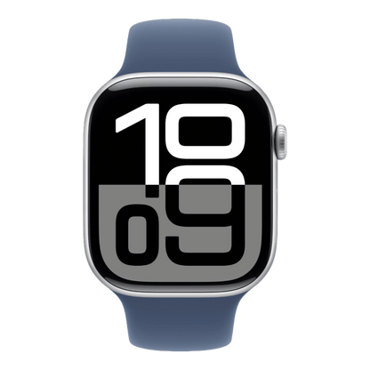 Apple Watch Series 10 GPS, 46mm Silver Aluminum Case with Denim Sport Band - S/M - alAsil