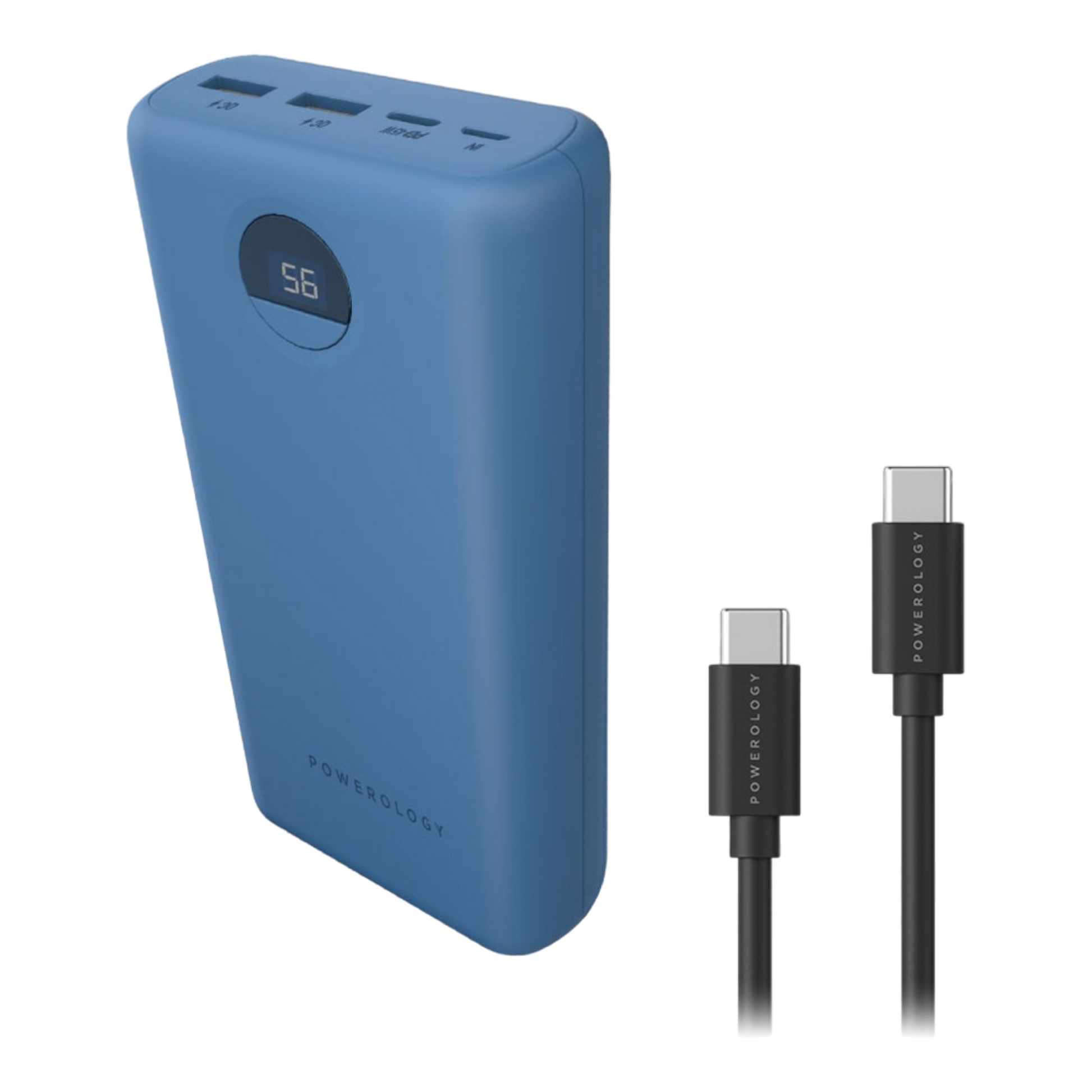 Powerology Quick Charge Power Bank 30000mAh PD 45W with Type-C to Type-C Cable Blue - alAsil