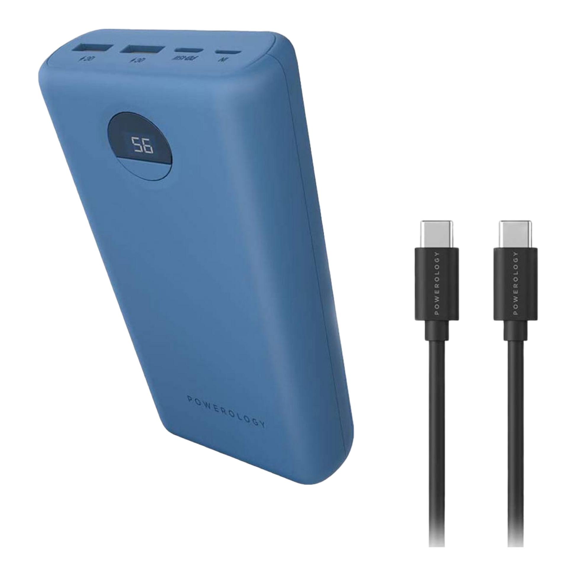 Powerology Quick Charge Power Bank 30000mAh PD 45W with Type-C to Type-C Cable Blue - alAsil