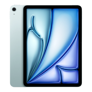iPad Air Wi-Fi in blue front view showcasing a vibrant display design.