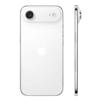 Back view of the white Apple iPhone Air showcasing its sleek design and camera features.