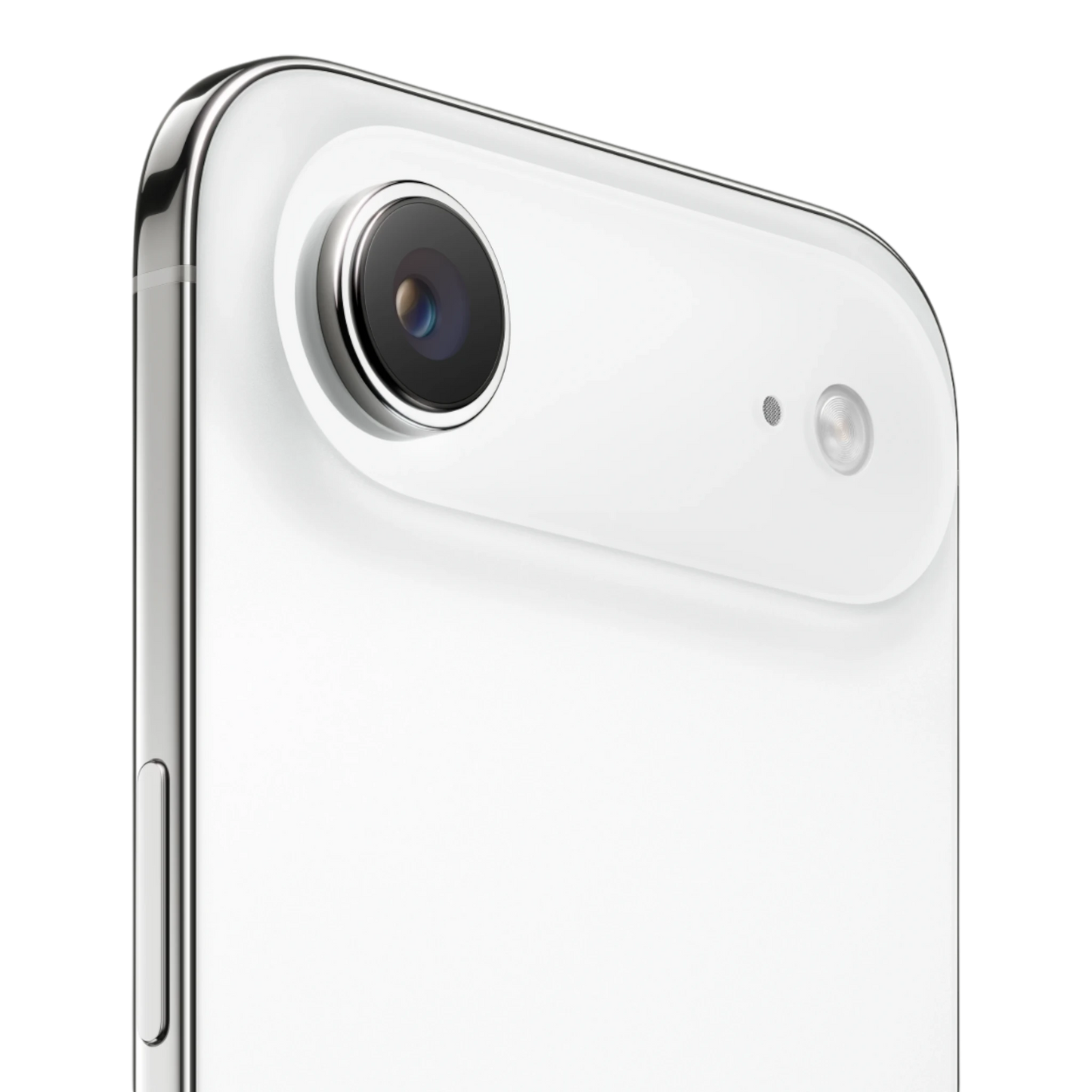 Close-up view of the iPhone's white camera on the rear, showcasing the lens and LED flash.