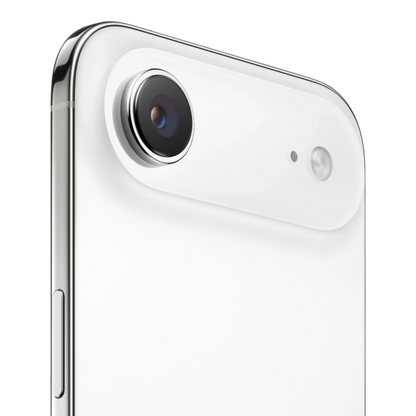 Close-up view of the iPhone's white camera on the rear, showcasing the lens and LED flash.