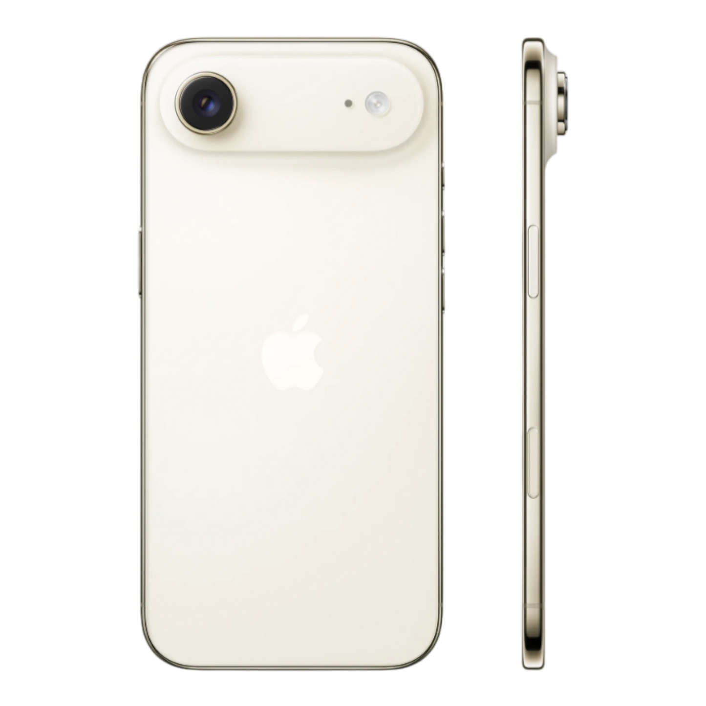Light gold iPhone Air displayed from the back and side, showcasing its sleek design and Apple logo.