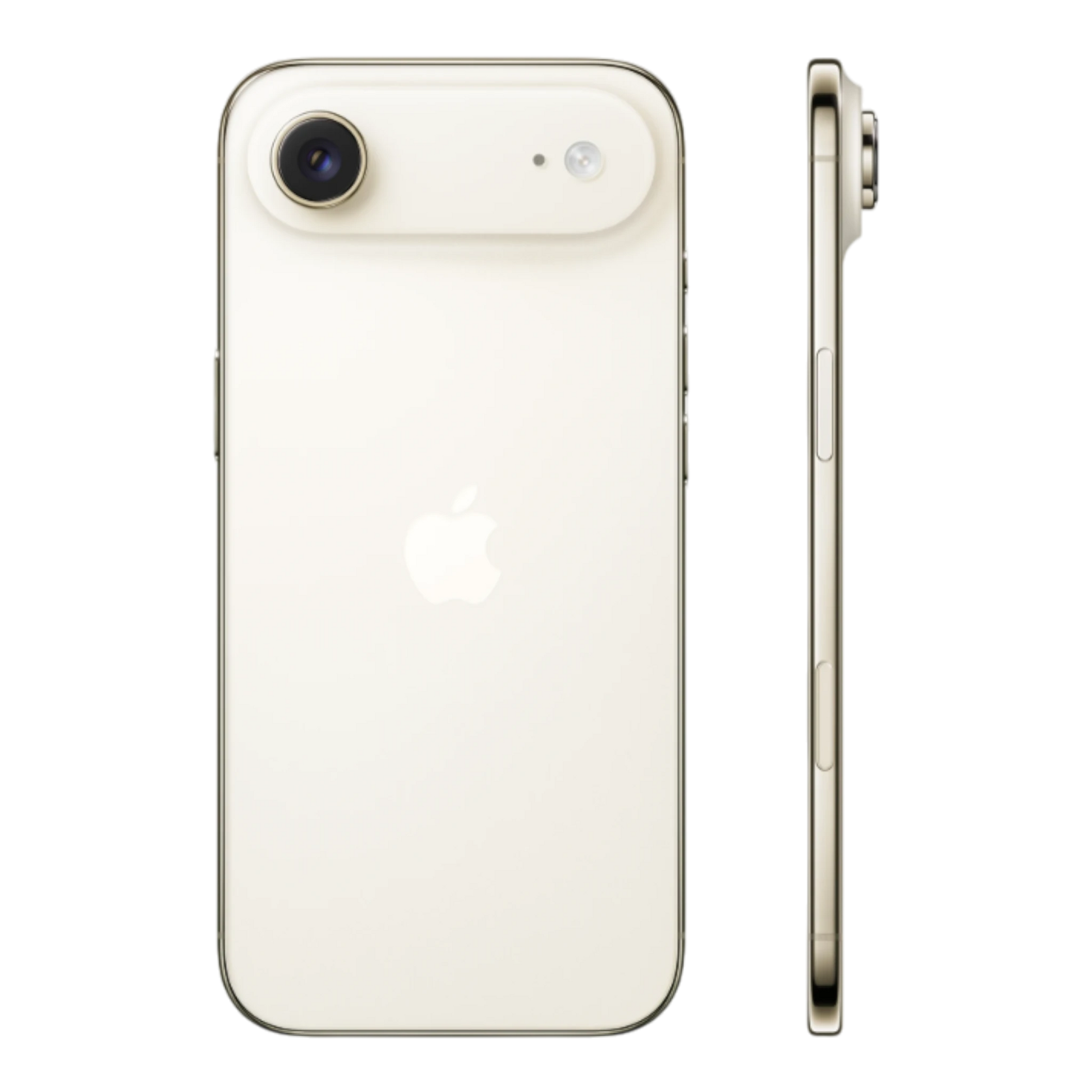 Light gold iPhone Air displayed from the back and side, showcasing its sleek design and Apple logo.