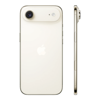 Light gold iPhone Air displayed from the back and side, showcasing its sleek design and Apple logo.