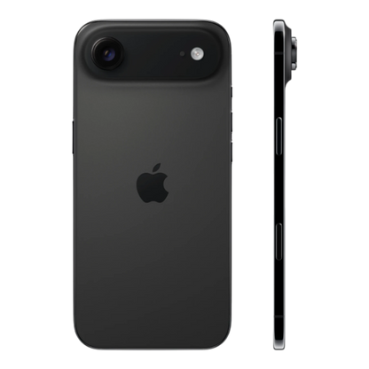 Apple iPhone in Space Black color, showcasing the back and side profile with the camera and logo visible.