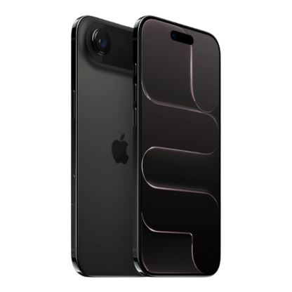 iPhone 14 in Space Black color, showcasing the front and back design with sleek lines and camera features.