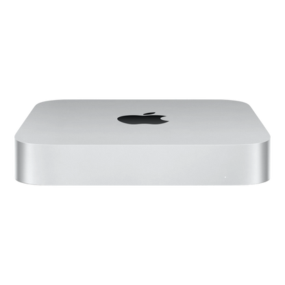 Apple Mac Mini M2 2023 front view with minimal silver design