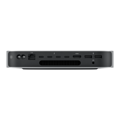 Apple Mac Mini M2 2023 back panel showing power input, Ethernet, HDMI, Thunderbolt and USB-A ports