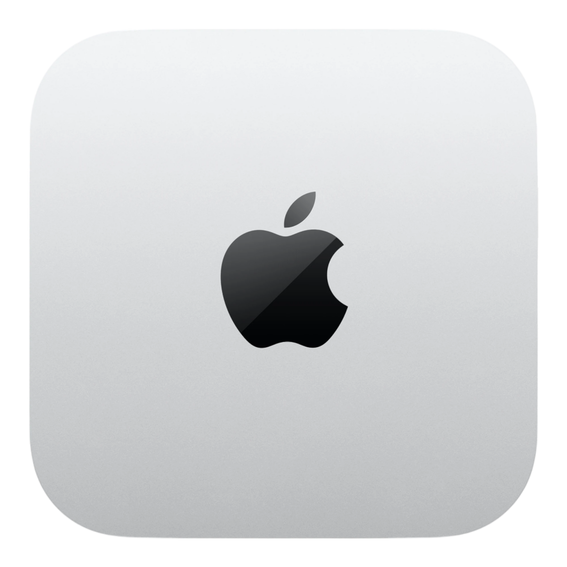 Top view of Apple Mac Mini 2024 with silver finish and black Apple logo