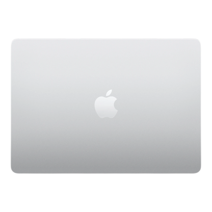 Apple MacBook Air 13-inch in silver with an illuminated Apple logo on the lid.