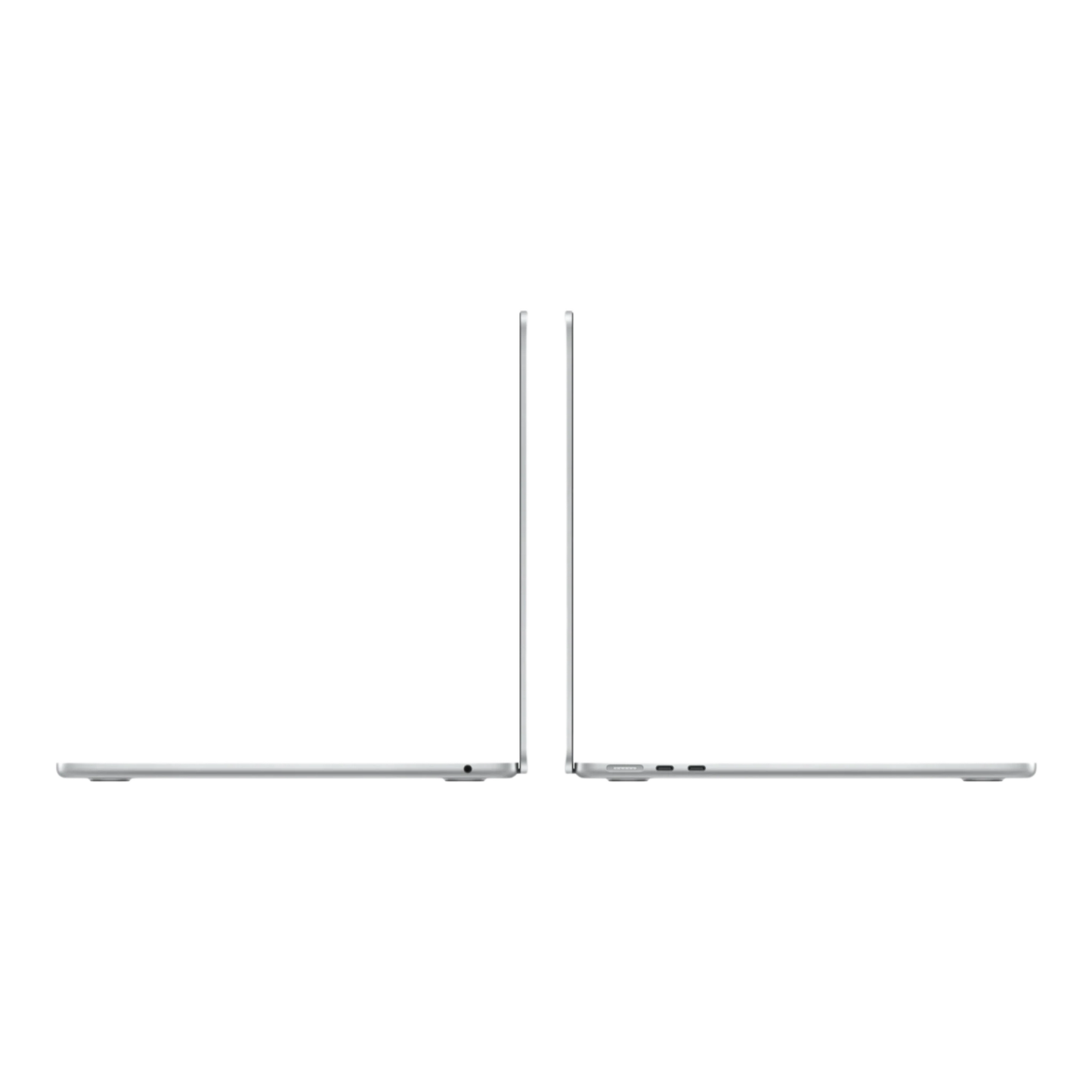 Side view of a silver MacBook Air M5, 13-inch, showcasing its sleek design and ports.