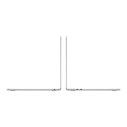 Side view of a silver MacBook Air M5, 13-inch, showcasing its sleek design and ports.