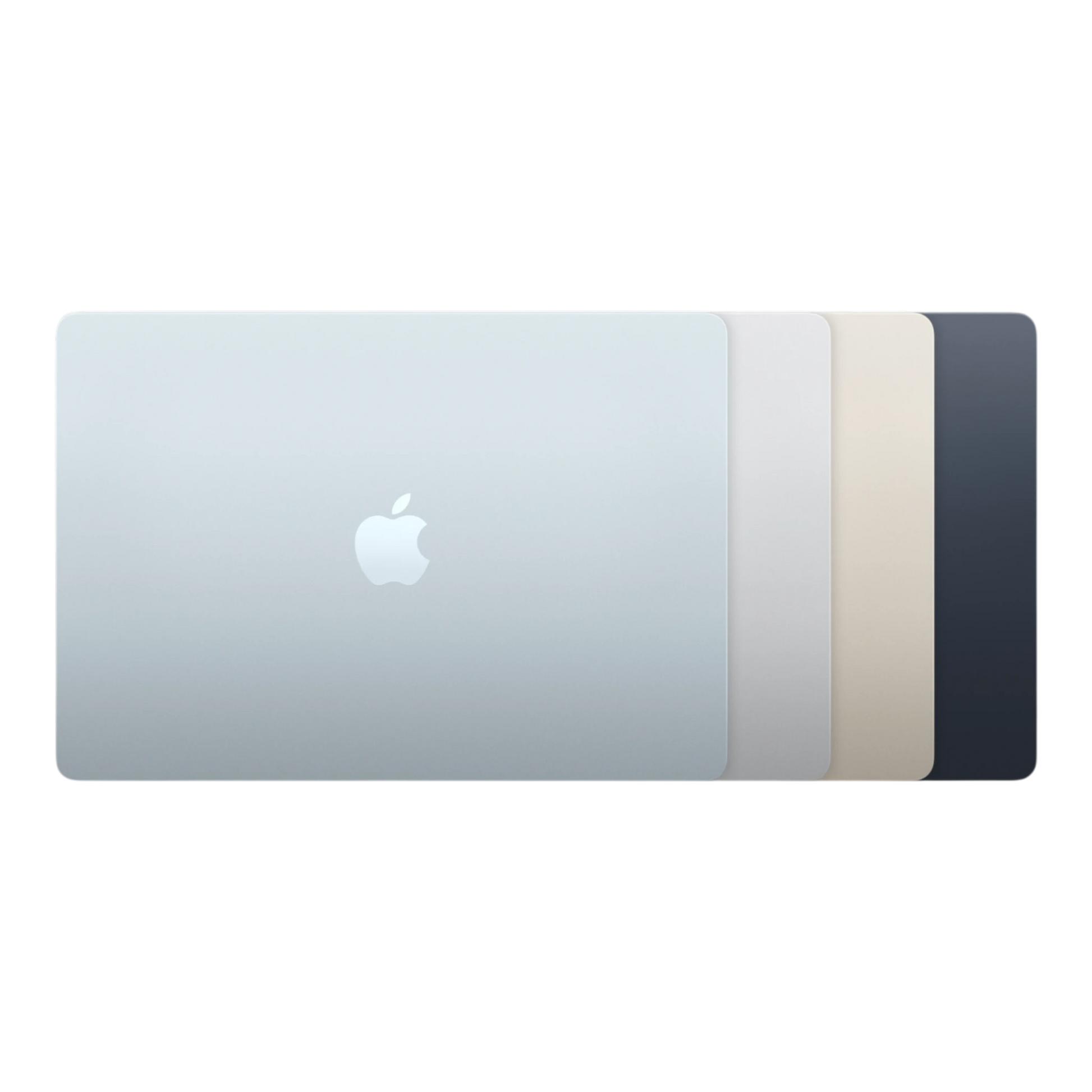 Apple MacBook Air M5 15-inch models displayed in various colors: space gray, starlight, midnight, and silver.