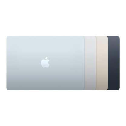 Apple MacBook Air M5 15-inch models displayed in various colors: space gray, starlight, midnight, and silver.