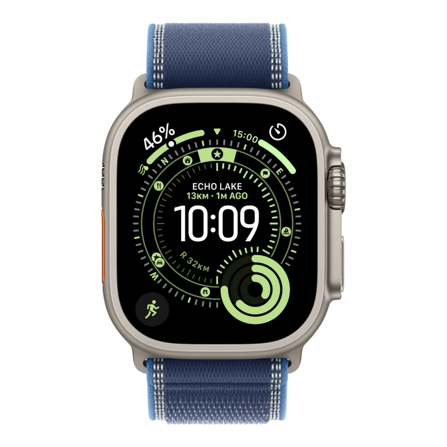 Apple Watch Ultra 3 GPS + Cellular, 49mm Natural Titanium Case with Blue/Bright Blue Trail Loop - S/M