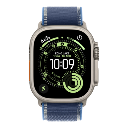 Apple Watch Ultra 3 GPS + Cellular, 49mm Natural Titanium Case with Blue/Bright Blue Trail Loop - S/M