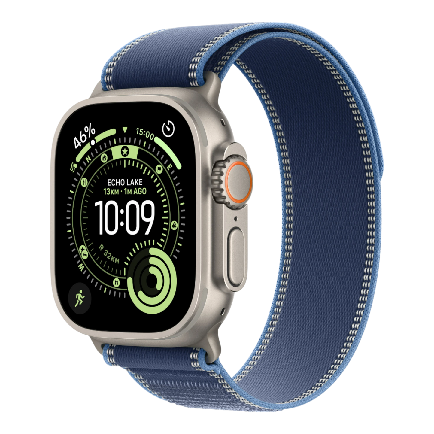 Apple Watch Ultra 3 GPS + Cellular, 49mm Natural Titanium Case with Blue/Bright Blue Trail Loop - M/L