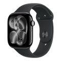 ساعة أبل سيريز 11 بنظام تحديد المواقع العالمي (GPS)، مقاس 42 مم، هيكل من الألومنيوم الأسود اللامع مع سوار رياضي أسود - مقاس متوسط/كبير