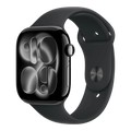 ساعة أبل سيريز 11 بنظام تحديد المواقع العالمي (GPS)، مقاس 46 مم، هيكل من الألومنيوم الأسود اللامع مع سوار رياضي أسود - صغير/متوسط