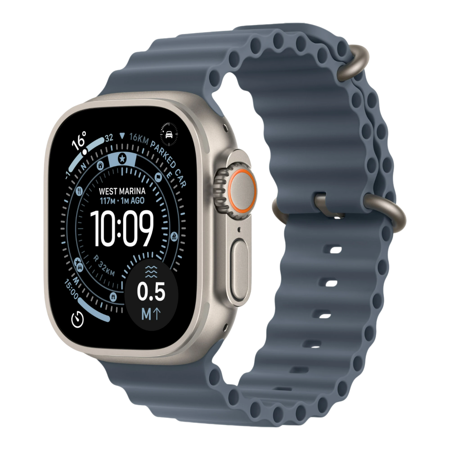 Apple Watch Ultra 3 GPS + Cellular, 49mm Natural Titanium Case with Anchor Blue Ocean Band