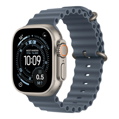 Apple Watch Ultra 3 GPS + Cellular, 49mm Natural Titanium Case with Anchor Blue Ocean Band