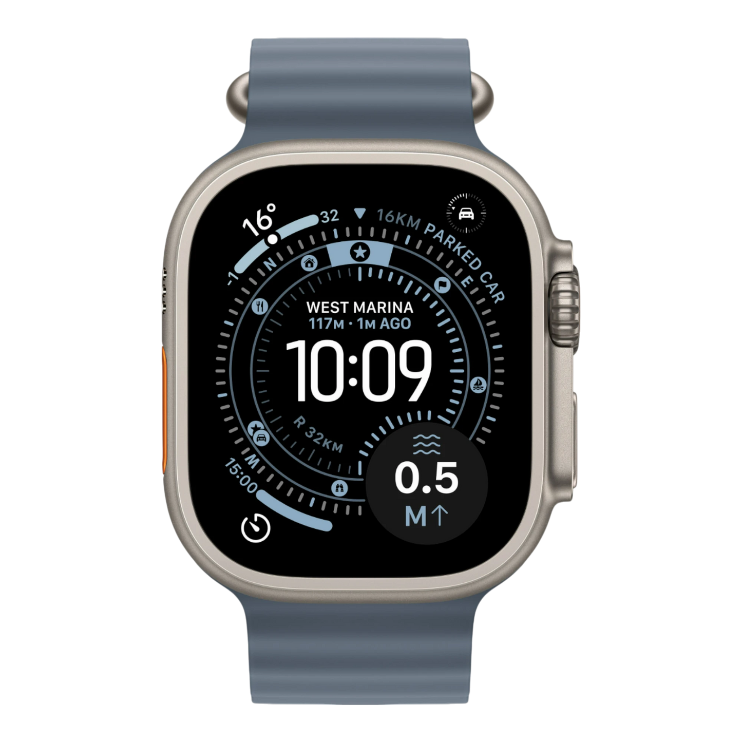 Apple Watch Ultra 3 GPS + Cellular, 49mm Natural Titanium Case with Anchor Blue Ocean Band