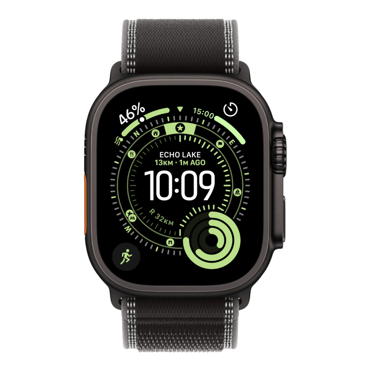 Apple Watch Ultra 3 GPS + Cellular, 49mm Black Titanium Case with Black/Charcoal Trail Loop - M/L